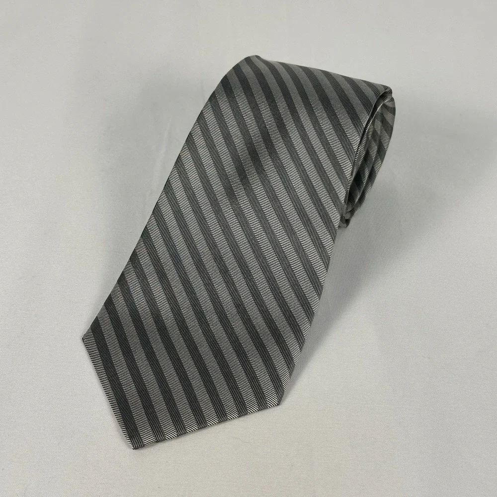 Sulka Silk Tie Silver Gray Herringbone Stripe Classic 3.25